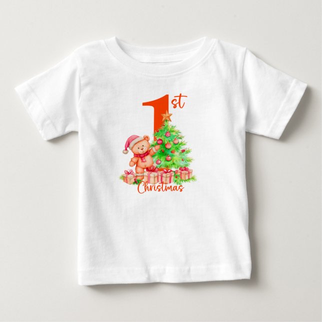 T-shirt Pour Bébé Le premier Noël de bébé, ours mignon et modèle d'a (Devant)