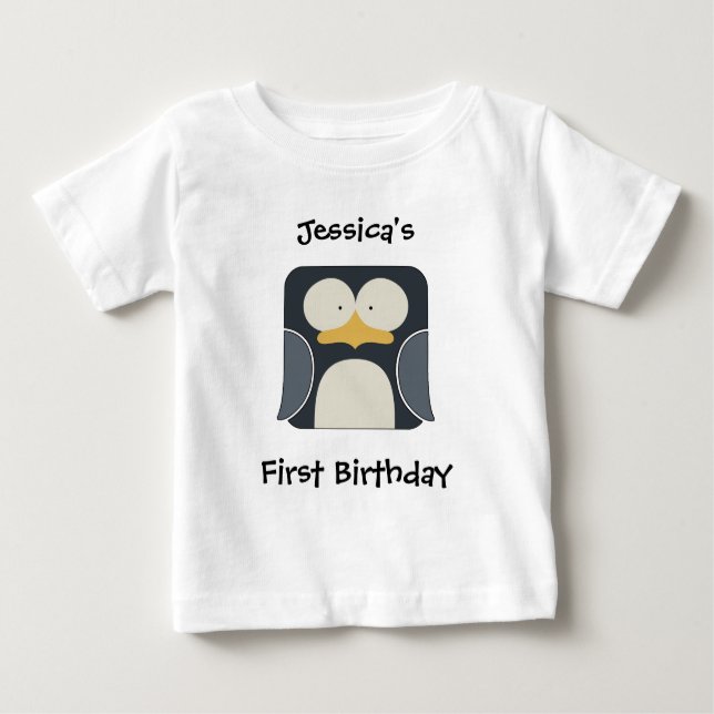 T-shirt Pour Bébé Le prénom et l'événement du bébé avec le pingouin (Devant)