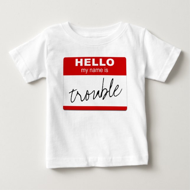 T-shirt Pour Bébé Le rouge "bonjour mon nom est insigne de _"- (Devant)