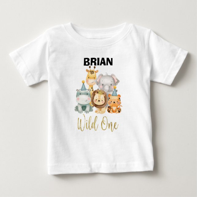 T-shirt Pour Bébé Le Safari animal garçon Wild Un Birthday Shirt (Devant)