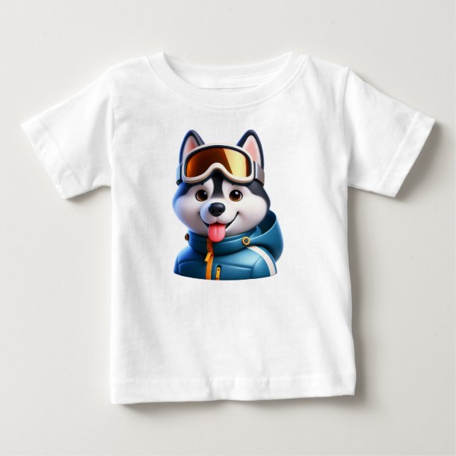 T-shirt Pour Bébé Le Super Husky Aventurier (Devant)