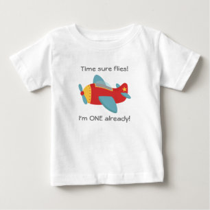 T-shirt Pour Bébé Le temps vole, mignon avion, je suis un, 1er anniv