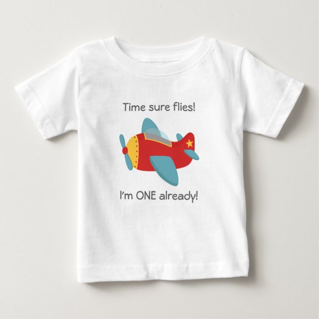 T-shirt Pour Bébé Le temps vole, mignon avion, je suis un, 1er anniv (Devant)