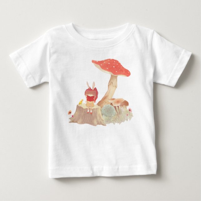 T-shirt Pour Bébé Lecture de Conte de Fée : Fille Lapin sous Champig (Devant)