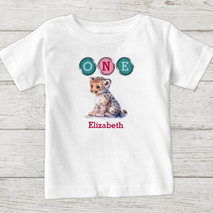 T-shirt Pour Bébé Léopard 1er anniversaire un avec nom rose vert