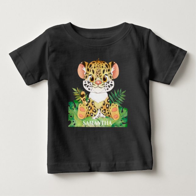 T-shirt Pour Bébé Léopard faune personnalisé bébé (Devant)