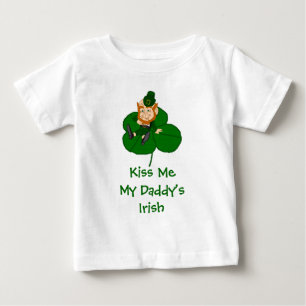 T-shirt Pour Bébé Leprechaun Shamrock - Kiss Me My Daddy's Irish
