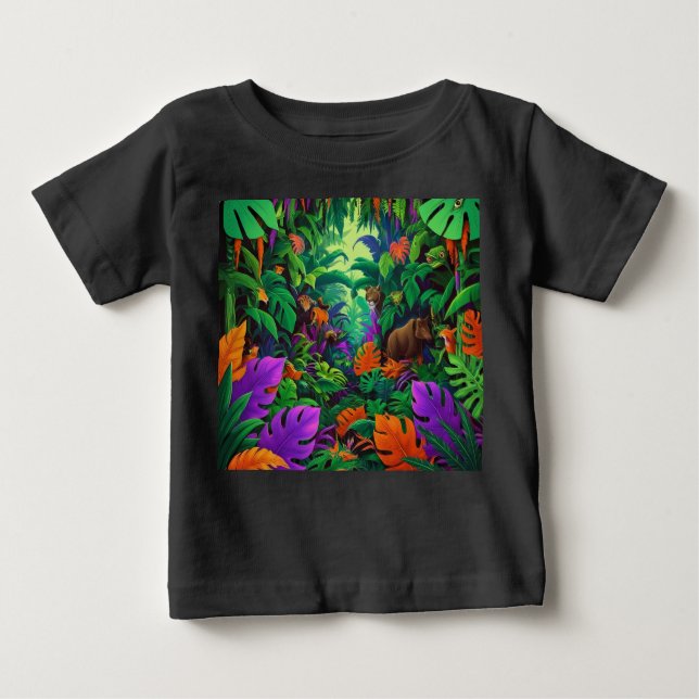 T-shirt Pour Bébé Les animaux exotiques scène de la jungle (Devant)