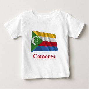 T-shirt Pour Bébé Les Comores ondulant le drapeau avec le nom en