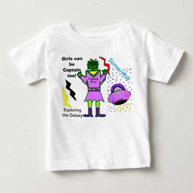 T-shirt Pour Bébé Les Filles Peuvent Être Capitaines À Robot Spacili (Devant)