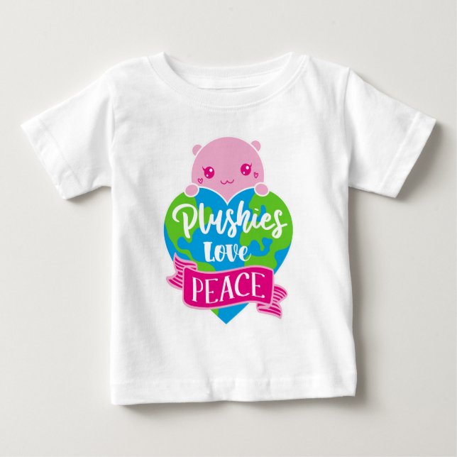 T-shirt Pour Bébé Les Plushies aiment la paix | Cute Kawaii Coeur Te (Devant)