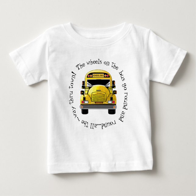 T-shirt Pour Bébé Les roues d'autobus scolaire vont autour de la (Devant)