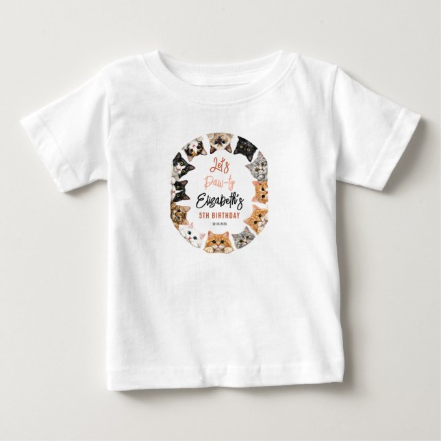T-shirt Pour Bébé Let's Pawty Cat 5th Birthday | Custom Birthday Kid (Devant)