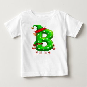 T-shirt Pour Bébé Lettre B de lutin de Noël Dessin animé Personnage 