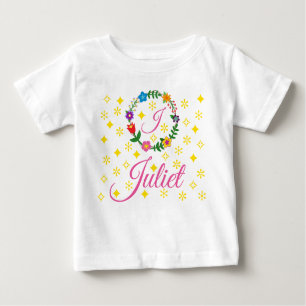 T-shirt Pour Bébé Lettre J, Juliet, Tee, Fleurs et Étoiles