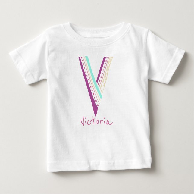 T-shirt Pour Bébé Lettre manuscrite V avec nom personnalisable (Devant)