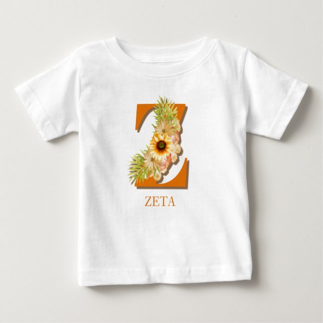 T-shirt Pour Bébé Lettre Z Tournesol Floral Monogramme avec nom (Devant)