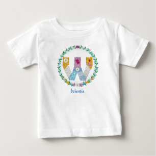 T-shirt Pour Bébé Lettres de fleurs Initiale "W" avec nom personnali
