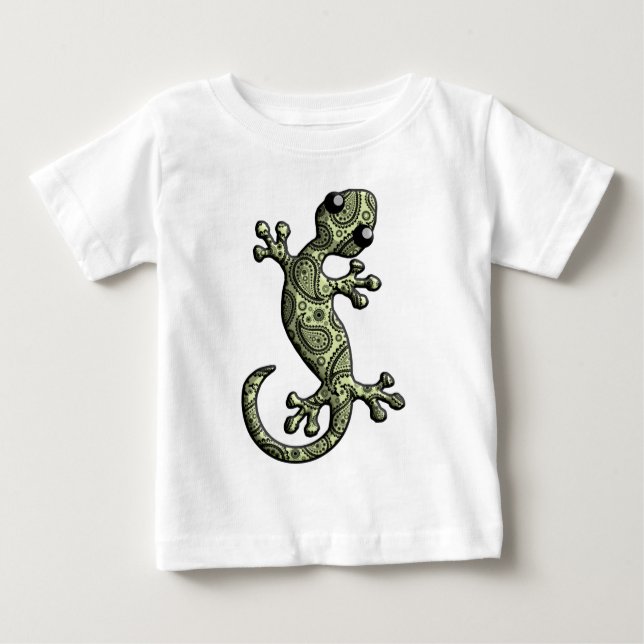 T-shirt Pour Bébé Lézard blanc vert de Gecko d'escalade (Devant)