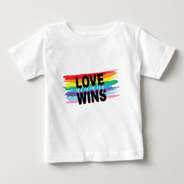 T-shirt Pour Bébé LGBTQIA L'amour gagne toujours Rainbow Pride Cool (Devant)