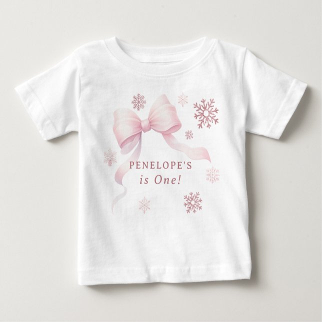 T-shirt Pour Bébé L'hiver Onederland Rose Fille 1er Anniversaire (Devant)