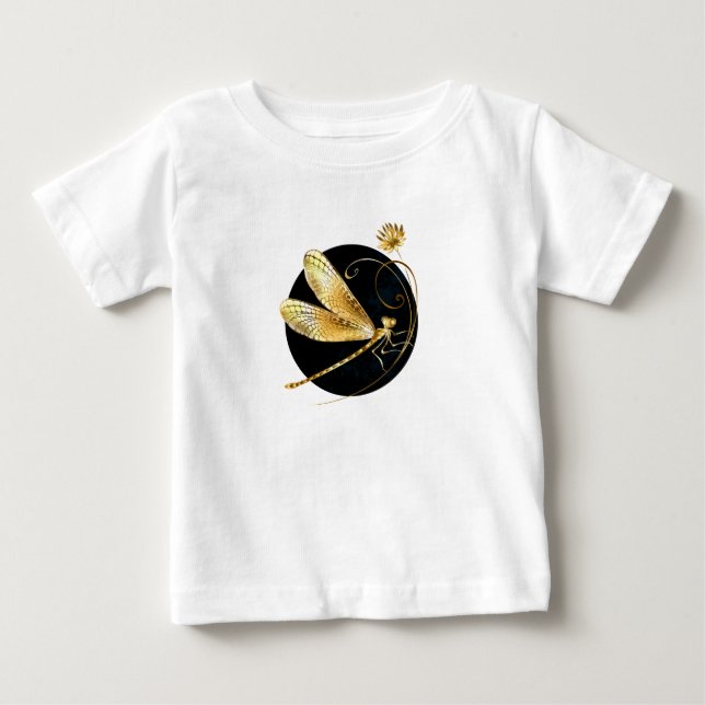 T-shirt Pour Bébé libellule d'or en cercle noir (Devant)