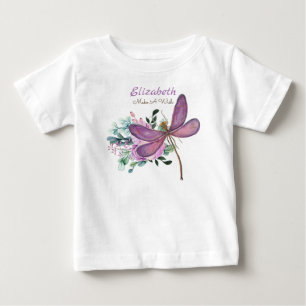T-shirt Pour Bébé Libellule Fais Un Vœu Violet CADEAU Nommé Nouveau 