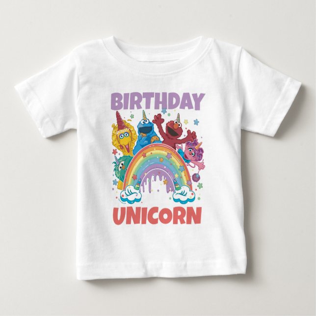 T-shirt Pour Bébé Licorne d'anniversaire de Sesame Street (Devant)