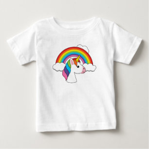 T-shirt Pour Bébé Licorne et Arc-en-ciel avec Nuages Kawaii