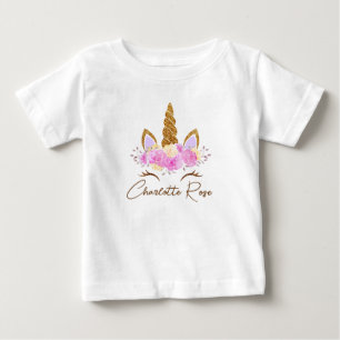 T-shirt Pour Bébé Licorne Fleurie Personnalisée Nom Filles 