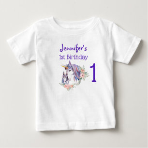 T-shirt Pour Bébé Licorne Magique Maman & Bébé Aquarelle 1er Anniver
