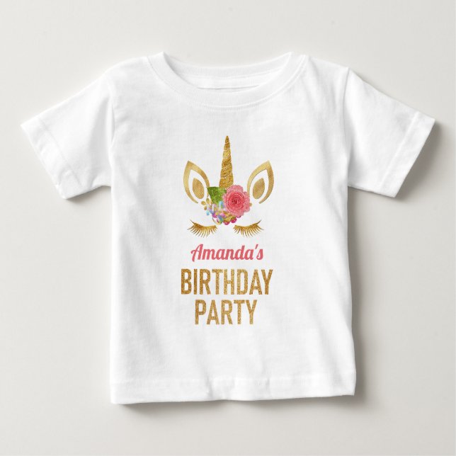 T-shirt Pour Bébé Licorne Magique Pailletée Dorée Fête d'Anniversair (Devant)