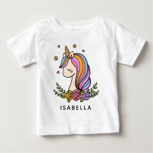 T-shirt Pour Bébé Licorne Mignon Fantaisiste Féminin Nom Personnalis