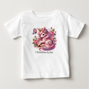 T-shirt Pour Bébé Licorne mignonne ajouter un nom fantaisie