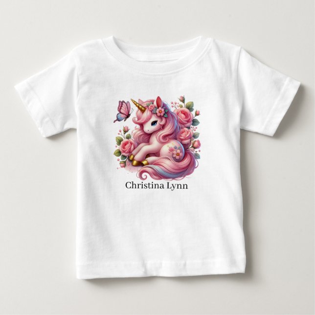 T-shirt Pour Bébé Licorne mignonne ajouter un nom fantaisie  (Devant)