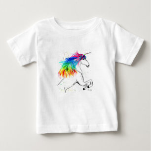 T-shirt Pour Bébé Licorne mignonne arc-en-ciel aquarelle Bébé fille