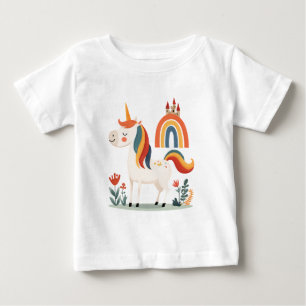 T-shirt Pour Bébé Licorne Mignonne avec Arc-en-Ciel et Château – fan