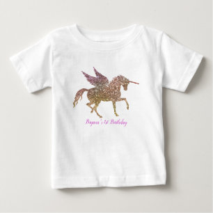 T-shirt Pour Bébé Licorne Pailleté Or Pastel Arc-en-Ciel 1er Anniver