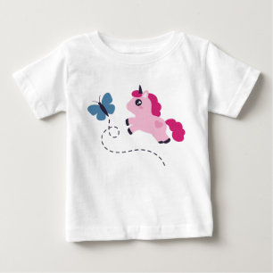 T-shirt Pour Bébé Licorne rose mignonne avec un papillon