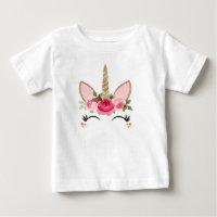 Licorne tendance pailletée or et fleurs roses