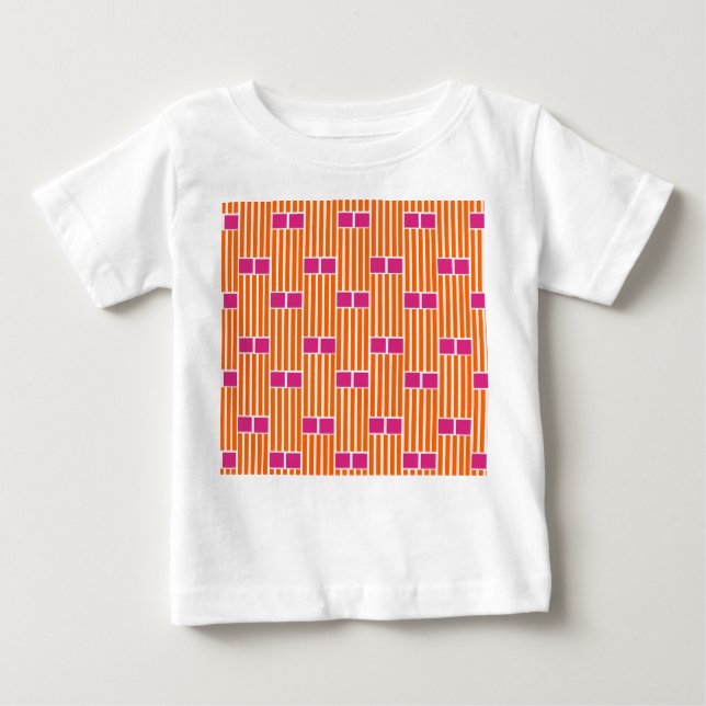 T-shirt Pour Bébé Lignes orange et boîtes roses (Devant)