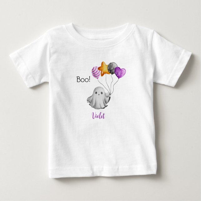 T-shirt Pour Bébé Lil' Boo - Joli Petit Fantôme tenant Des Ballons (Devant)