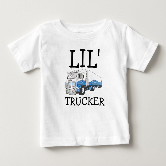 T-shirt Pour Bébé "Lil' Trucker" jeu de mots mignon gros camion (Devant)