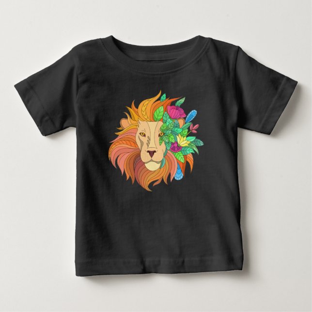 T-shirt Pour Bébé lion avec fleurs (Devant)