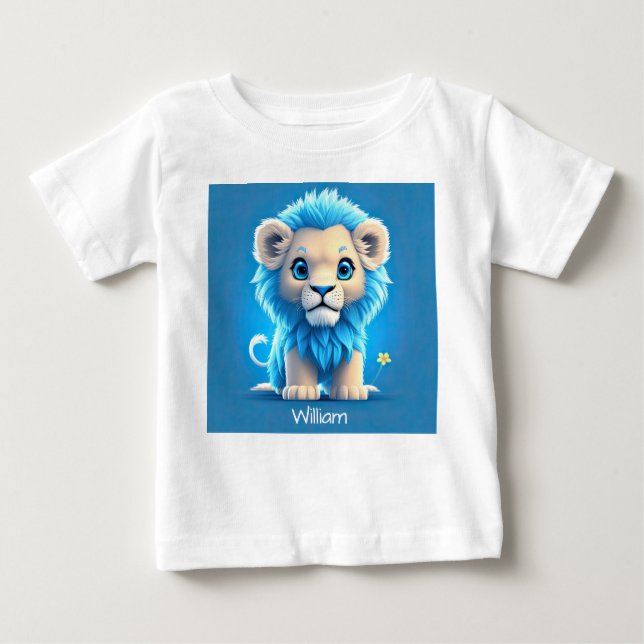 T-shirt Pour Bébé Lion Bébé Bleu pour les amateurs de Lion (Devant)