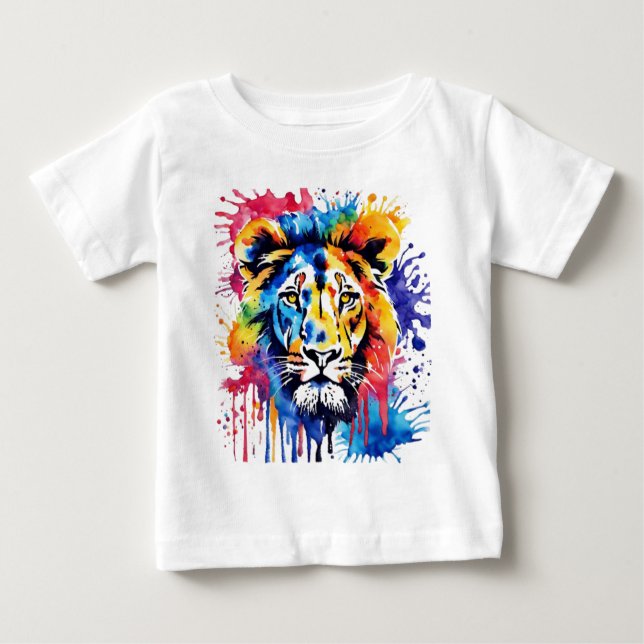 T-shirt Pour Bébé Lion coloré drôle d'aquarelle (Devant)