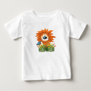 T-shirt Pour Bébé Lion de dessin animé mignon dans un jardin fleuri 
