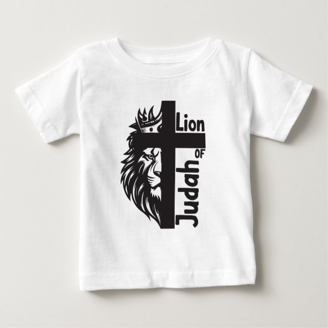 T-shirt Pour Bébé Lion de Juda Bold Demi Lion demi-Croix chrétien (Devant)