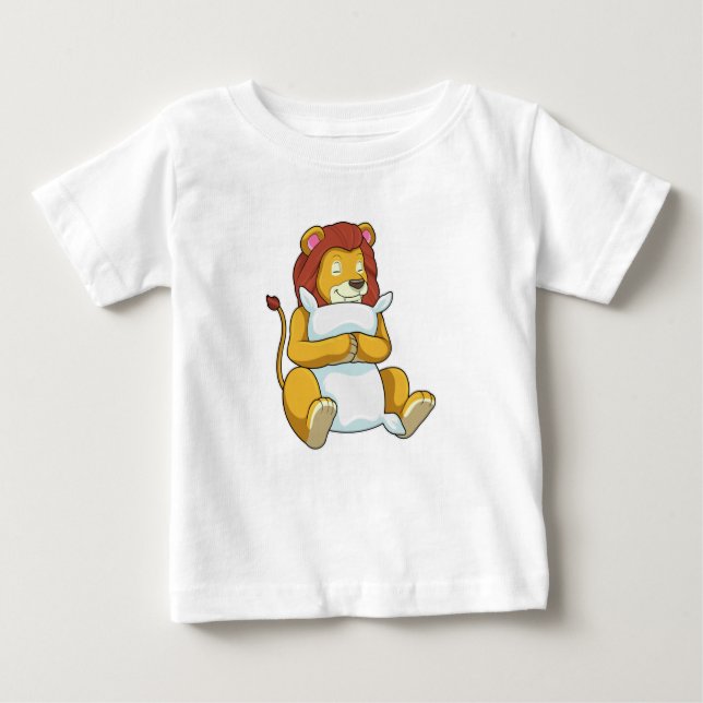 T-shirt Pour Bébé Lion dormant avec Coussin (Devant)