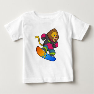 T-shirt Pour Bébé Lion en Snowboard avec Snowboard